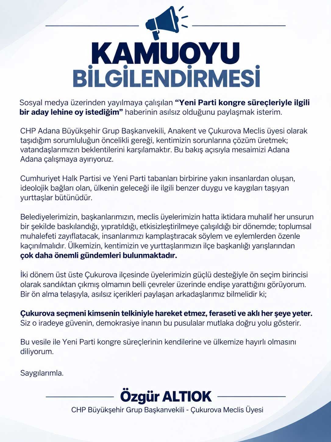Kamuoyu Bilgilendirmesi Ozgur Altiok
